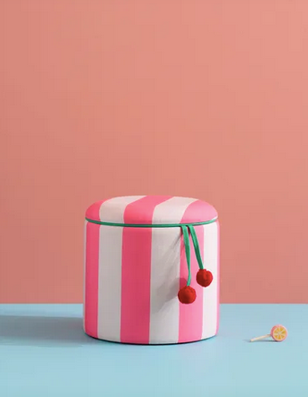 Pouffe cylinder listras pink