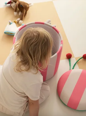 Pouffe cylinder listras pink