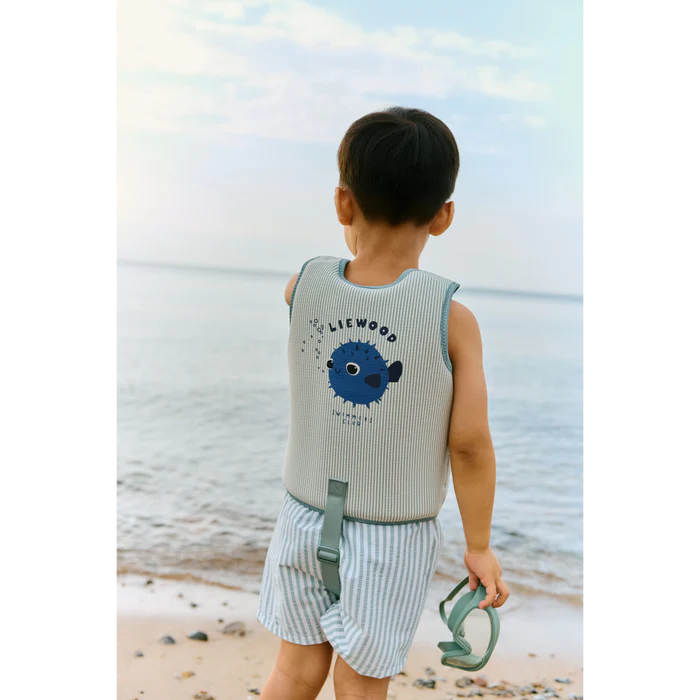 Dove Seersucker Swim Vest Peppermint / Sandy