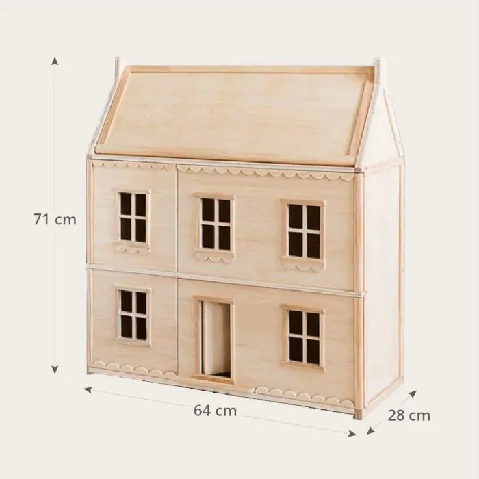 CLASSIC NATURAL WOODEN DOLLS HOUSE